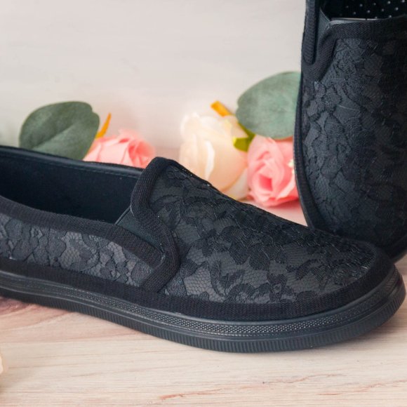 Gothic Black Lace Slip On Sneakers - Picture 3 of 8